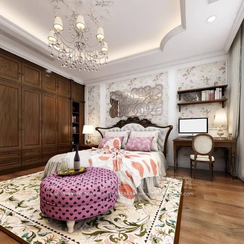 Morehome nhận thiết kế và thi công sản xuất tủ quần áo gỗ óc chó tân cổ điển chất lượng cho biệt thự tại tất cả các tỉnh thành trên cả nước