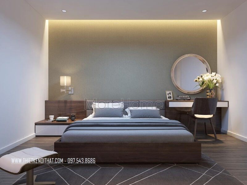 Mẫu giường ngủ gỗ bệt đầu giường bọc nệm có tap đơn giản hiện đại cho phòng ngủ nhà phốchung cư